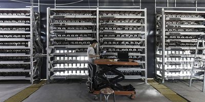 Aerial view of a large-scale mining farm