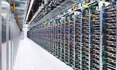 Mining farm with rows of servers